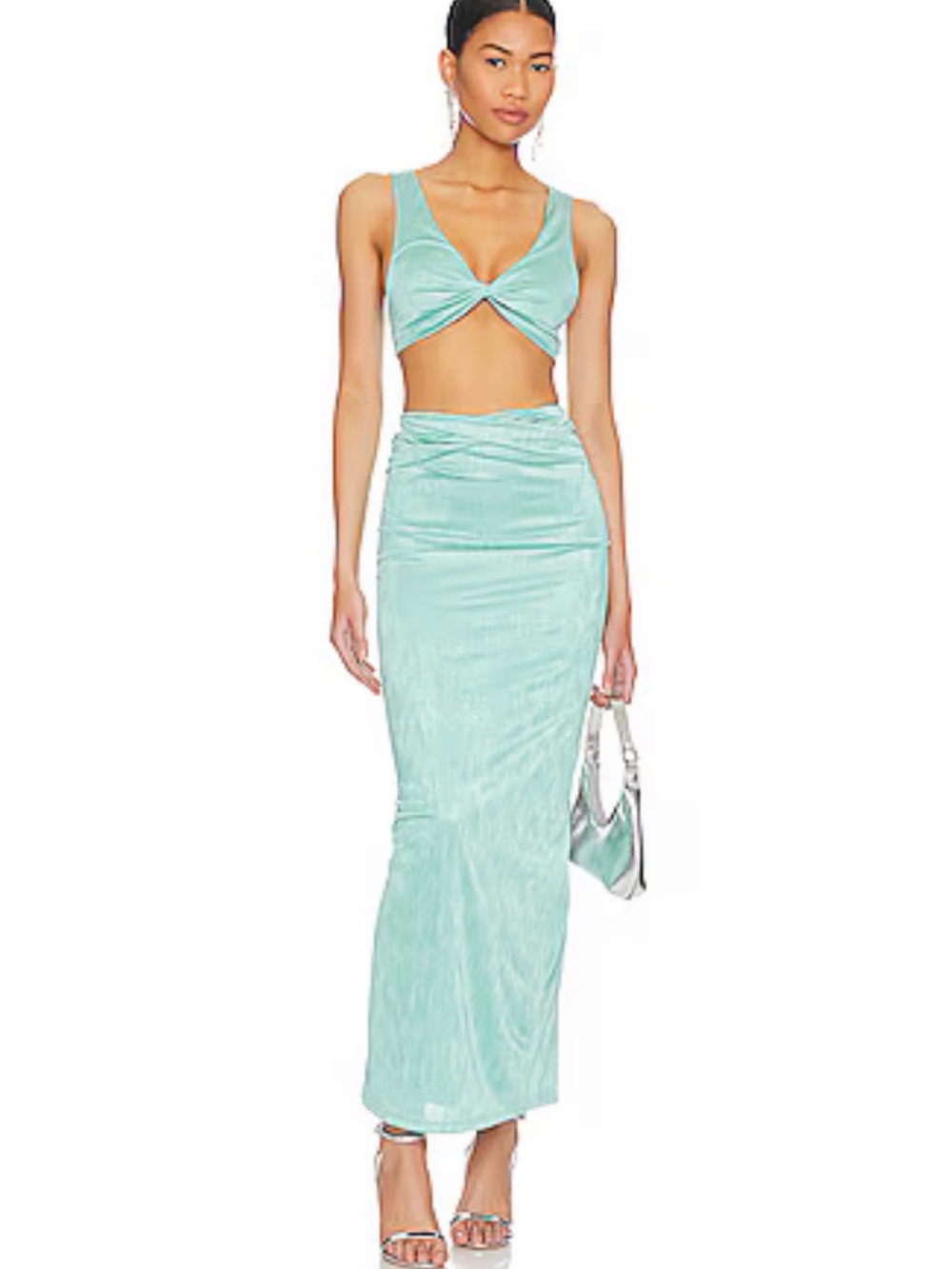 superdown Twist Crop Top & Maxi Skirt Set in Teal